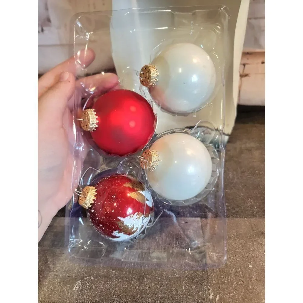 Krebs snowman red white snow blown‎ glass ball ornament Xmas decor set